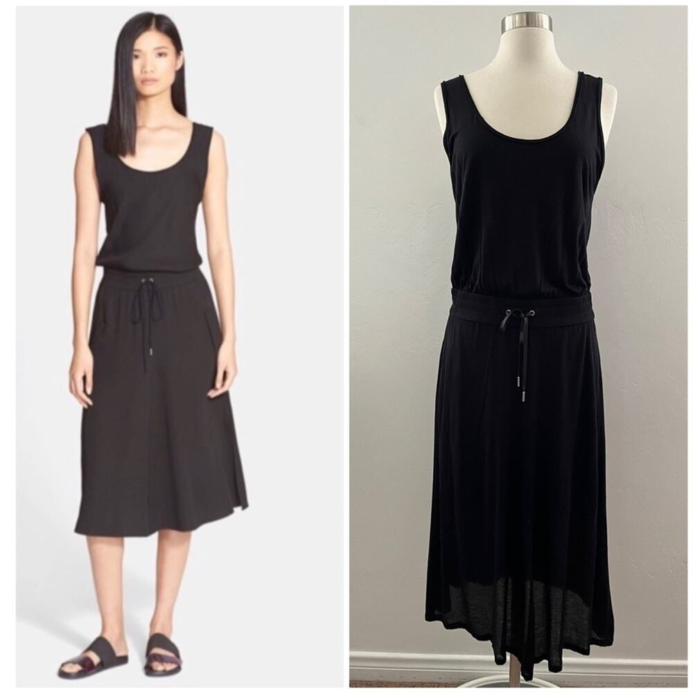 Helmut Lang Entity Jersey Dress Medium Black Sleeveless Drawstring Minimalist